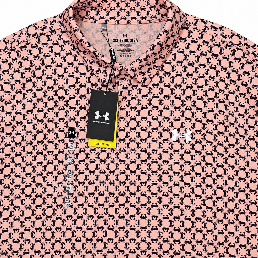 Under Armour Matchplay Polo Men 3XL Tall Pink Crab Print UPF 40 Golf Shirt NWT